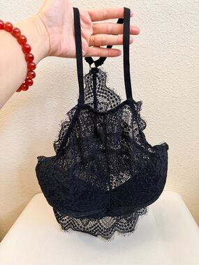 PINK Victoria's Secret Black Lace Bralette with Pink Logo Tag